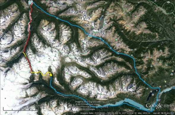 Chilcotin Bikerafting Trip Route